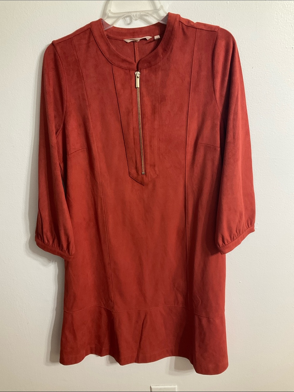 Soft Surroundings Bordeaux Faux Suede Shift Dress with‎ front Zip SZ M